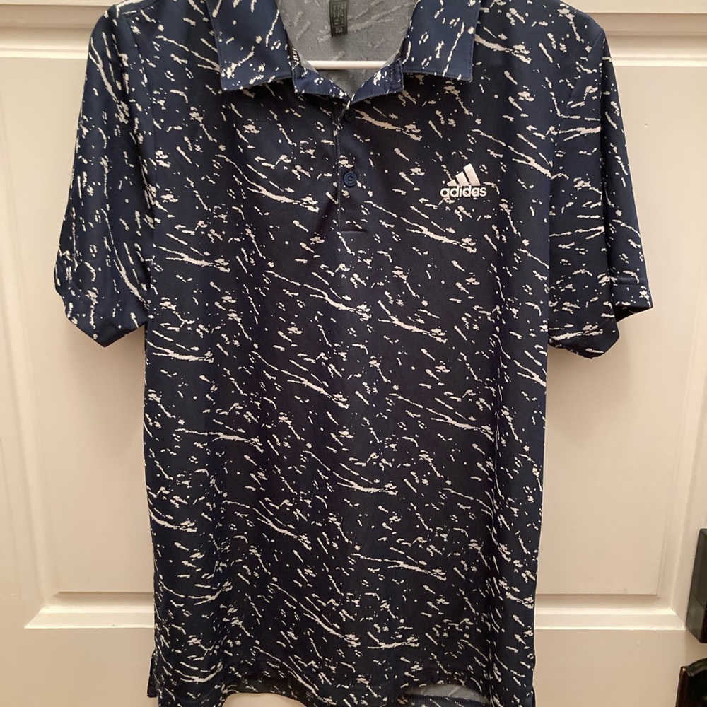 Adidas Men's Patterned Polo Shirt in Dark Blue and White Pattern